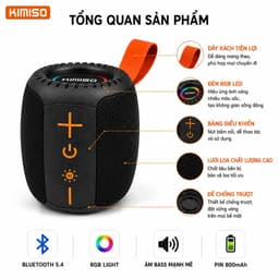 Loa Bluetooth Kimiso KMS-335 Chính Hãng - Bluetooth 5.4, RGB LED, Chống Nước IPX5, Hỗ Trợ USB/TF/FM, Công Suất 8W 2
