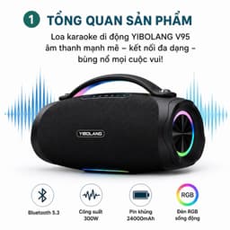 LOA KARAOKE BLUETOOTH YIBOLANG V95 300W KÈM 2 MICRO KHÔNG DÂY - PIN 24000mAh - LOA XÁCH TAY NGHE NHẠC HÁT KARAOKE 2