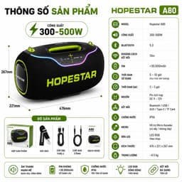 Loa Bluetooth Hopestar A80, Công Suất 300-500W, Hỗ Trợ TF Card, LED, Chống Nước IP6, Pin Trâu Sạc 30.000mAh 9