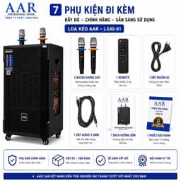 Loa Kéo Karaoke AAR LX40-81 Công Suất 500W Bass 40cm Kèm 2 Micro Không Dây Bluetooth USB Pin Lithium 12.8V 7