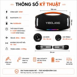 Loa Karaoke Bluetooth YIBOLANG F9 120W Kèm 2 Micro Không Dây, Pin 16000mAh, Bluetooth 5.3, Hỗ Trợ TWS, USB TF AUX 4