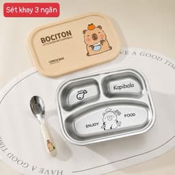 khay cơm inox capybara 2 ngăn 3 ngăn kèm nắp – hộp cơm chia ngăn tiện lợi cho bé và dân văn phòng 3