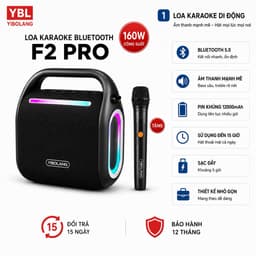 Loa Karaoke Bluetooth Yibolang F2 Pro 160W Kèm Micro Không Dây - Pin 12000mAh, DSP Chống Hú, Chống Nước IPX6 4