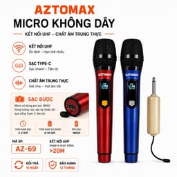 Micro Không Dây AZTOMAX AZ-69 UHF Sạc Type-C, Pin 18650, Hát Karaoke Gia Đình, Loa Kéo, Amply, Phạm Vi Trên 20m 1