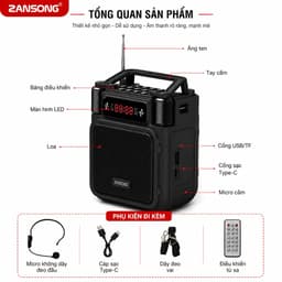Loa Trợ Giảng Không Dây ZANSONG M18 Kèm Micro Đeo Đầu UHF - Bluetooth USB TF AUX - Pin 6000mAh - Loa Giảng Dạy, Bán Hàng 2