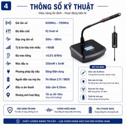 Micro Hội Nghị Không Dây AZTOMAX 301C UHF - Mic Cổ Ngỗng Chuyên Nghiệp Kết Nối 6.35mm Cho Phòng Họp, Hội Thảo, Giảng Dạy 4
