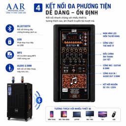 Loa Kéo Karaoke AAR LX40-81 Công Suất 500W Bass 40cm Kèm 2 Micro Không Dây Bluetooth USB Pin Lithium 12.8V 4