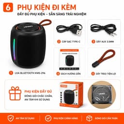 Loa Bluetooth KIMISO KMS-296 8W Chống Nước IPX5 Đèn LED RGB Hỗ Trợ USB TF FM Pin 1200mAh Loa Mini Di Động 6