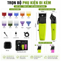 Tông Đơ Cắt Tóc Không Dây F22 Màn Hình LED Pin Trâu 2000mAh Kèm Bộ Cữ Chuyên Nghiệp 7