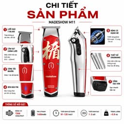 Tông Đơ Chấn Viền Madeshow M11 Chuyên Nghiệp 6.5W - Pin 1400mAh, Lưỡi T Blade Thép Không Gỉ, Tỉa Viền Fade Barber 6