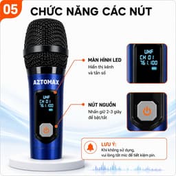 Micro Không Dây AZTOMAX AZ-69 UHF Sạc Type-C, Pin 18650, Hát Karaoke Gia Đình, Loa Kéo, Amply, Phạm Vi Trên 20m 5