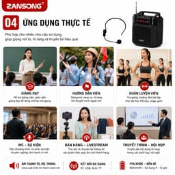 Loa Trợ Giảng Không Dây ZANSONG M18 Kèm Micro Đeo Đầu UHF - Bluetooth USB TF AUX - Pin 6000mAh - Loa Giảng Dạy, Bán Hàng 4