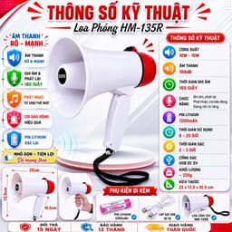 Loa Phóng Cầm Tay HM-135R 10W Ghi Âm Phát Lại 180 Giây - Pin Lithium Sạc USB - Còi Báo Động 108dB 8