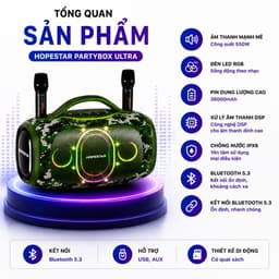 Loa Bluetooth Karaoke HOPESTAR PARTYBOX ULTRA 550W Kèm 2 Micro Không Dây - Pin 36000mAh - Đèn LED RGB - Hỗ Trợ USB/AUX 2