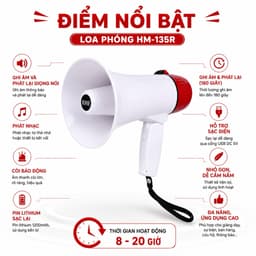 Loa Phóng Cầm Tay HM-135R 10W Ghi Âm Phát Lại 180 Giây - Pin Lithium Sạc USB - Còi Báo Động 108dB 2
