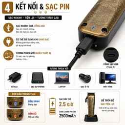 Tông Đơ Cắt Tóc ZSZ N77 10W Barber Chuyên Nghiệp Khắc Sư Tử - Cắt Tóc, Tỉa Viền, Cạo Fade 4