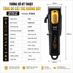 Tông Đơ Cắt Tóc Không Dây ZSZ F35A 10W - Pin Lithium 1200mAh - Cắt Êm, Mạnh, Chuyên Nghiệp Kèm 4 Cữ Lược 3