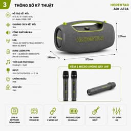 Loa Bluetooth Karaoke HOPESTAR A60 Ultra 450W Kèm 2 Micro Không Dây UHF - Bluetooth 5.4, Pin 32000mAh, Chống Nước IPX6 3