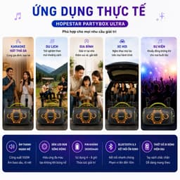 Loa Bluetooth Karaoke HOPESTAR PARTYBOX ULTRA 550W Kèm 2 Micro Không Dây - Pin 36000mAh - Đèn LED RGB - Hỗ Trợ USB/AUX 7