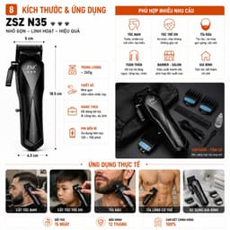 Tông Đơ Cắt Tóc ZSZ N35 10W Chuyên Nghiệp - Pin Sạc Type-C, Lưỡi Thép Không Gỉ, Kèm 8 Cữ Cắt, Dùng Cho Gia Đình & Barber 7