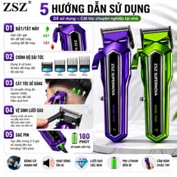 Tông Đơ Cắt Tóc ZSZ N20 10W Chuyên Nghiệp Pin Lithium Sạc Type-C Lưỡi Thép Không Gỉ Kèm 4 Cữ Cắt Tóc 5
