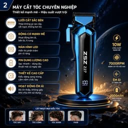 Tông Đơ Cắt Tóc ZSZ Z27 10W Chuyên Nghiệp 7000RPM Pin 2000mAh Màn Hình LED Cắt Fade Không Dây 2