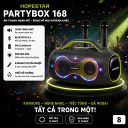 Loa Karaoke Bluetooth HOPESTAR PARTYBOX 168 400W Kèm 2 Micro Không Dây UHF, Bluetooth 5.3, Pin 32000mAh, Chống Nước IPX5 8