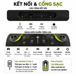 Loa Karaoke Bluetooth HOPESTAR PARTYBOX 168 400W Kèm 2 Micro Không Dây UHF, Bluetooth 5.3, Pin 32000mAh, Chống Nước IPX5 5