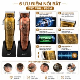 Tông Đơ Cắt Tóc ZSZ F98L/F98M Chuyên Nghiệp - Động Cơ 7500RPM - Lưỡi Thép Không Gỉ - Pin Lithium 1200mAh - Cắt Tóc 5