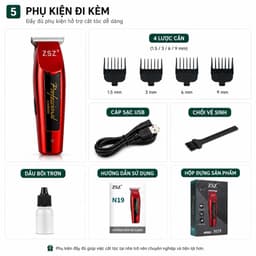 Tông Đơ Cắt Tóc ZSZ N19 Không Dây Sạc USB Cắt Fade Cạo Viền Tỉa Râu Lưỡi Thép Sắc Bén 5