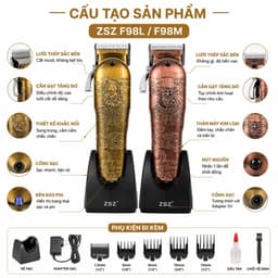 Tông Đơ Cắt Tóc ZSZ F98L/F98M Chuyên Nghiệp - Động Cơ 7500RPM - Lưỡi Thép Không Gỉ - Pin Lithium 1200mAh - Cắt Tóc 2