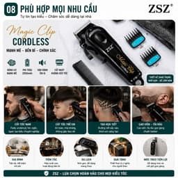 Tông Đơ ZSZ F32A 10W Không Dây Cắt Tóc Barber Chuyên Nghiệp Pin 2000mAh 8