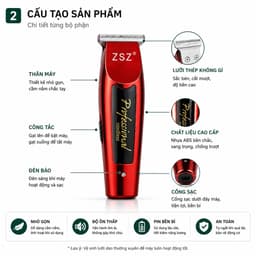 Tông Đơ Cắt Tóc ZSZ N19 Không Dây Sạc USB Cắt Fade Cạo Viền Tỉa Râu Lưỡi Thép Sắc Bén 2