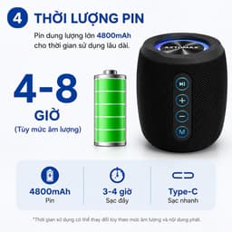 Loa Bluetooth AZTOMAX AZ-168 40W RMS Bluetooth 5.2 Âm Thanh Bass Mạnh Pin 4800mAh Hỗ Trợ USB TF AUX Type-C 4