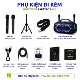 Loa Karaoke Bluetooth HOPESTAR PARTYBOX 168 400W Kèm 2 Micro Không Dây UHF, Bluetooth 5.3, Pin 32000mAh, Chống Nước IPX5 6