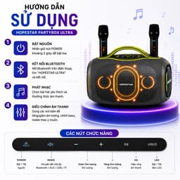 Loa Bluetooth Karaoke HOPESTAR PARTYBOX ULTRA 550W Kèm 2 Micro Không Dây - Pin 36000mAh - Đèn LED RGB - Hỗ Trợ USB/AUX 4