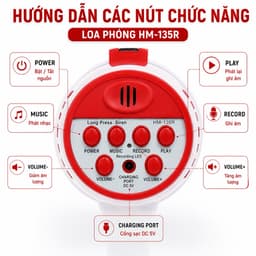Loa Phóng Cầm Tay HM-135R 10W Ghi Âm Phát Lại 180 Giây - Pin Lithium Sạc USB - Còi Báo Động 108dB 3
