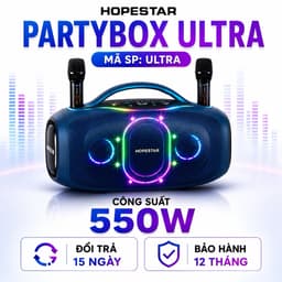 Loa Bluetooth Karaoke HOPESTAR PARTYBOX ULTRA 550W Kèm 2 Micro Không Dây - Pin 36000mAh - Đèn LED RGB - Hỗ Trợ USB/AUX 1