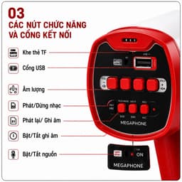 Loa Cầm Tay 918U Megaphone Bluetooth 500m - Ghi Âm, Phát Lại, Phát Nhạc USB/TF, Pin Sạc Lithium 1200mAh 3