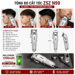 Tông Đơ Cắt Tóc ZSZ N99 10W Không Dây Chuyên Nghiệp - Động Cơ Mạnh, Lưỡi Thép Không Gỉ, Pin Lithium, Cắt Tóc & Cạo Râu 7