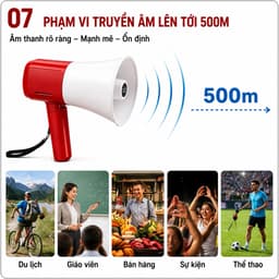 Loa Cầm Tay 918U Megaphone Bluetooth 500m - Ghi Âm, Phát Lại, Phát Nhạc USB/TF, Pin Sạc Lithium 1200mAh 7
