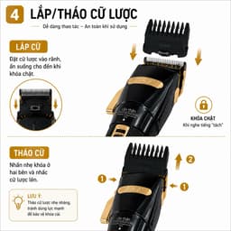 Tông Đơ ZSZ F90 10W Pin Sạc Chuyên Nghiệp - Kèm 4 Cữ Cắt, Lưỡi Thép Không Gỉ, Cắt Tóc Gia Đình 4