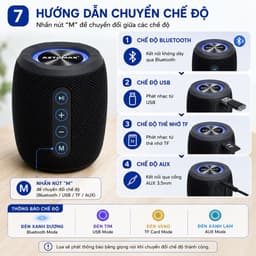 Loa Bluetooth AZTOMAX AZ-168 40W RMS Bluetooth 5.2 Âm Thanh Bass Mạnh Pin 4800mAh Hỗ Trợ USB TF AUX Type-C 7