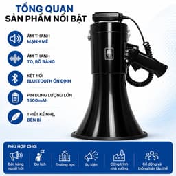 Loa Cầm Tay Công Suất Lớn HM-230C 50W Bluetooth | Loa Phát Thanh Cầm Tay Có Ghi Âm, USB, Thẻ Nhớ, Còi Báo, Truyền Âm Xa 2