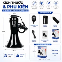 Loa Cầm Tay Công Suất Lớn HM-230C 50W Bluetooth | Loa Phát Thanh Cầm Tay Có Ghi Âm, USB, Thẻ Nhớ, Còi Báo, Truyền Âm Xa 7