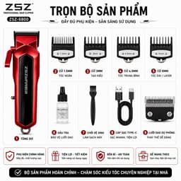 Tông Đơ Cắt Tóc ZSZ-6800 Chuyên Nghiệp 5W Pin Sạc Mạnh Lưỡi Thép Không Gỉ Kèm 4 Cữ Cắt Cho Gia Đình Barber Salon 8