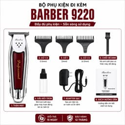 Tông Đơ Viền Barber 9220 10W Chuyên Nghiệp - Lưỡi T-Line Sắc Bén - Động Cơ Mạnh - Kèm 3 Cữ Cắt, Sạc 2 Chân 5