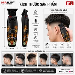 Tông Đơ Cắt Tóc MRHJP D10 10W Chính Hãng - Tông Đơ Viền Tóc Chuyên Nghiệp, Sạc Type-C, Pin 1200mAh, Lưỡi T-Blade Sắc Bén 6
