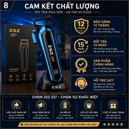Tông Đơ Cắt Tóc ZSZ Z27 10W Chuyên Nghiệp 7000RPM Pin 2000mAh Màn Hình LED Cắt Fade Không Dây 8