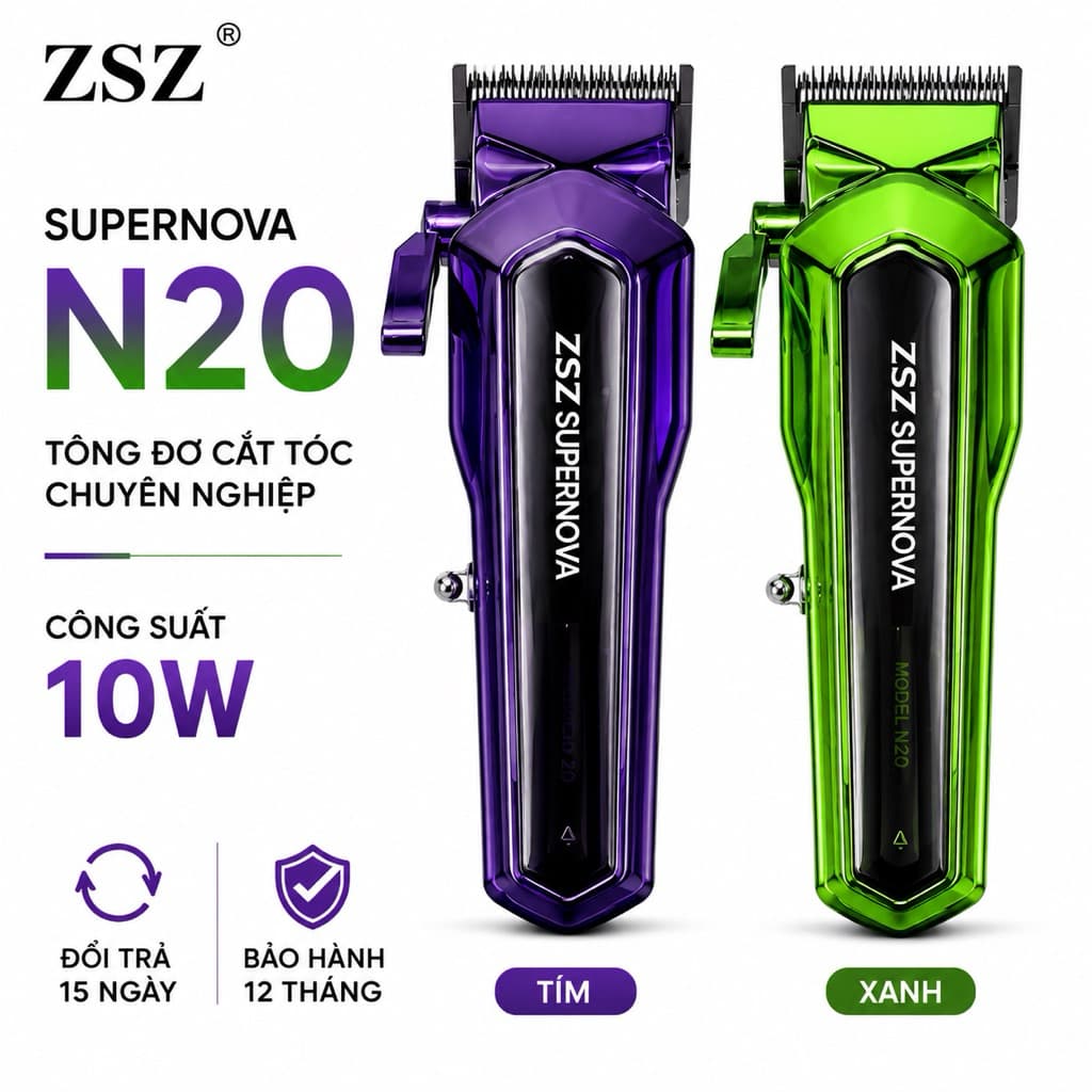 Tông Đơ Cắt Tóc ZSZ N20 10W Chuyên Nghiệp Pin Lithium Sạc Type-C Lưỡi Thép Không Gỉ Kèm 4 Cữ Cắt Tóc